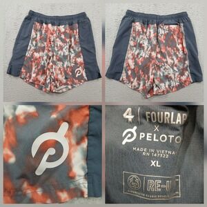 Peloton x Fourlaps Running Shorts Mens XL Gray Red Pattern